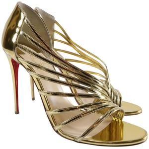 100mm Gold Norina Strappy Metallic Leather Sandals C374